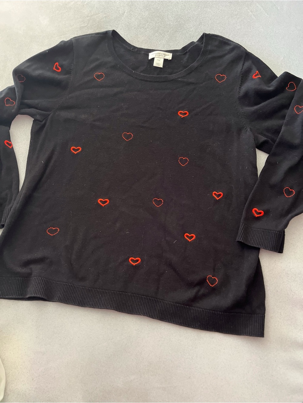Christopher & Banks Black Sweater with Red Heart Embroidery size PXL